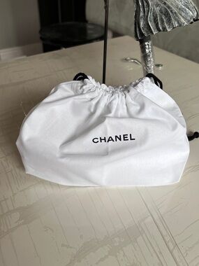 New! CHANEL White Drawstring cosmetic Bag